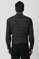 Men's Black Party Slim Fit Printed Full Sleeves Shirt