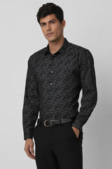 Men's Black Party Slim Fit Printed Full Sleeves Shirt