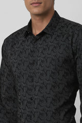 Men's Black Party Slim Fit Printed Full Sleeves Shirt