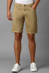 Men's Khaki Slim Fit Casual Mid Rise Shorts