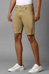 Men's Khaki Slim Fit Casual Mid Rise Shorts