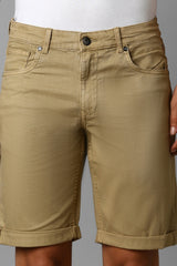 Men's Khaki Slim Fit Casual Mid Rise Shorts