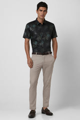 Men's Green Party Slim Fit Printed Half Sleeves Shirt