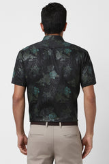 Men's Green Party Slim Fit Printed Half Sleeves Shirt