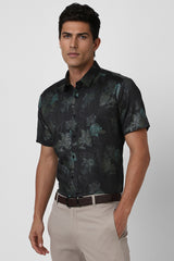 Men's Green Party Slim Fit Printed Half Sleeves Shirt
