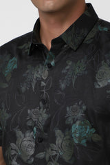 Men's Green Party Slim Fit Printed Half Sleeves Shirt