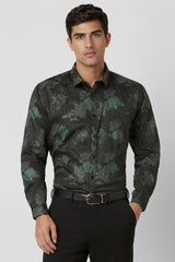 Men's Green Party Slim Fit Printed Full Sleeves Shirt