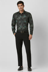 Men's Green Party Slim Fit Printed Full Sleeves Shirt