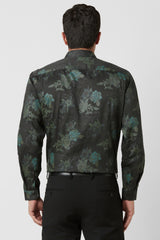 Men's Green Party Slim Fit Printed Full Sleeves Shirt