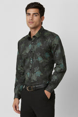 Men's Green Party Slim Fit Printed Full Sleeves Shirt