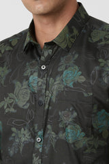 Men's Green Party Slim Fit Printed Full Sleeves Shirt