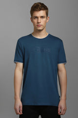 Men's Teal Casual Printed Slim Fit Half Sleeves Tshirt