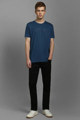 Men's Teal Casual Printed Slim Fit Half Sleeves Tshirt