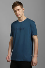 Men's Teal Casual Printed Slim Fit Half Sleeves Tshirt