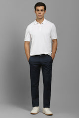 Men's Navy Blue Slim Fit Mid Rise Trouser