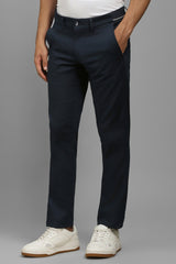 Men's Navy Blue Slim Fit Mid Rise Trouser