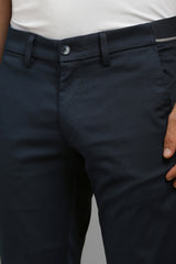 Men's Navy Blue Slim Fit Mid Rise Trouser