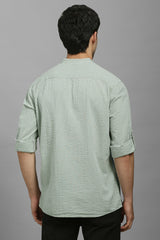 Men's Green Casual Solid Slim Fit Full Sleeves Shirt