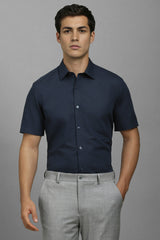 Men's Blue Formal Solid Regular Fit Half Sleeves Shirt