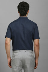 Men's Blue Formal Solid Regular Fit Half Sleeves Shirt