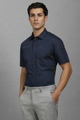 Men's Blue Formal Solid Regular Fit Half Sleeves Shirt