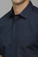 Men's Blue Formal Solid Regular Fit Half Sleeves Shirt