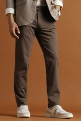Men's Brown Formal Solid Regular Fit Trouser