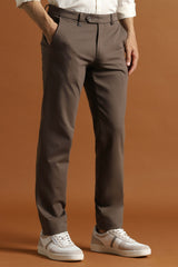 Men's Brown Formal Solid Regular Fit Trouser