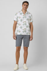 Men's White Party Regular Fit Printed Half Sleeves Shirt