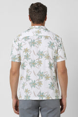 Men's White Party Regular Fit Printed Half Sleeves Shirt