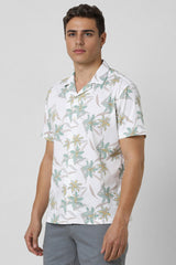 Men's White Party Regular Fit Printed Half Sleeves Shirt