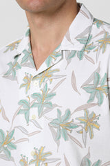 Men's White Party Regular Fit Printed Half Sleeves Shirt