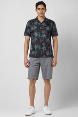 Men's Black Party Regular Fit Printed Half Sleeves Shirt