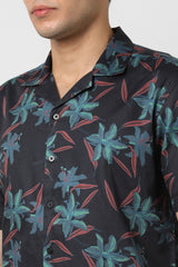 Men's Black Party Regular Fit Printed Half Sleeves Shirt