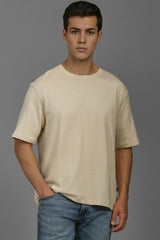 Men's Beige Casual Half Sleeves Tshirt