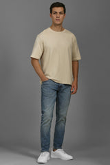 Men's Beige Casual Half Sleeves Tshirt