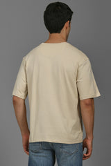 Men's Beige Casual Half Sleeves Tshirt