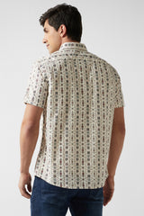 Men's Beige Casual Printed Slim Fit Half Sleeves Shirt