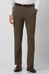 Men's Brown Formal Solid Regular Fit Trouser