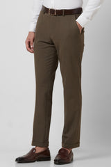 Men's Brown Formal Solid Regular Fit Trouser