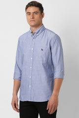Men's Blue Casual Slim Fit Solid Full Sleeves Shirt