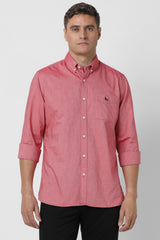 Men's Red Casual Slim Fit Solid Full Sleeves Shirt