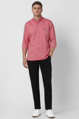 Men's Red Casual Slim Fit Solid Full Sleeves Shirt