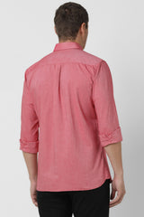 Men's Red Casual Slim Fit Solid Full Sleeves Shirt