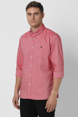 Men's Red Casual Slim Fit Solid Full Sleeves Shirt