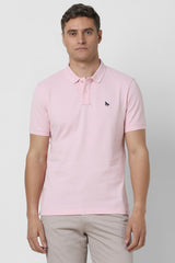 Men's Pink Casual Regular Fit Solid Half Sleeves Polo Tshirt
