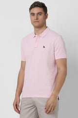 Men's Pink Casual Regular Fit Solid Half Sleeves Polo Tshirt