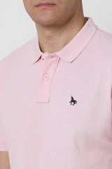 Men's Pink Casual Regular Fit Solid Half Sleeves Polo Tshirt