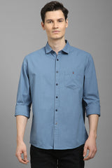 Men's Blue Casual Solid Slim Fit Full Sleeves Shirt