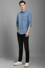 Men's Blue Casual Solid Slim Fit Full Sleeves Shirt